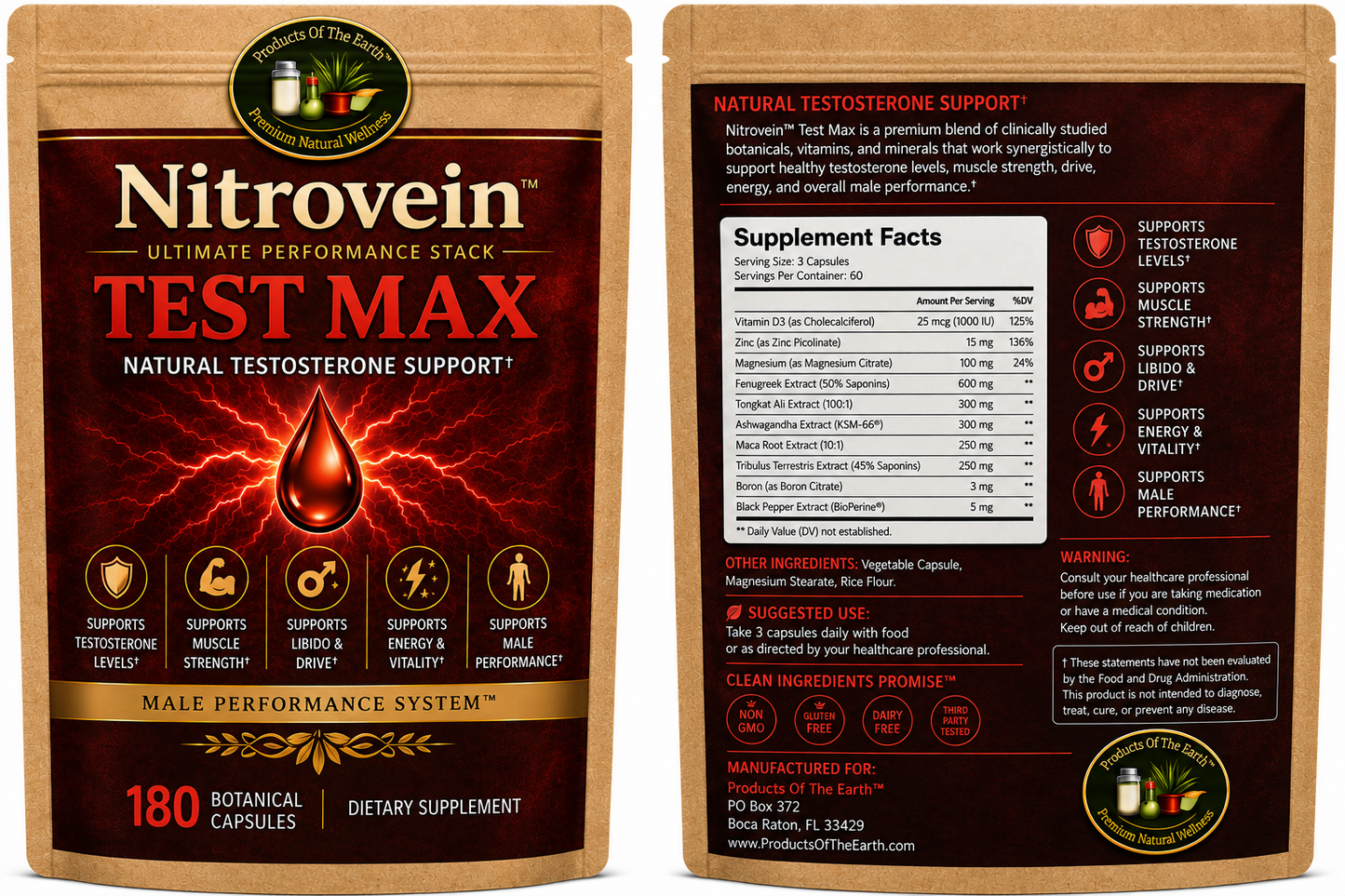Nitrovein™ Test Max - Elite Testosterone • Strength • Vitality - 180 Capsules