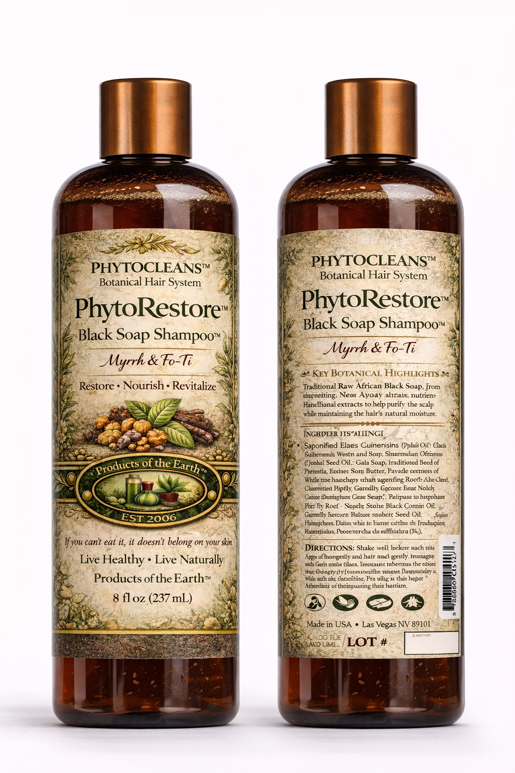 PhytoRestore Black Soap Shampoo™- Myrrh & Fo-Ti Net 8 fl. oz. (240 mL)