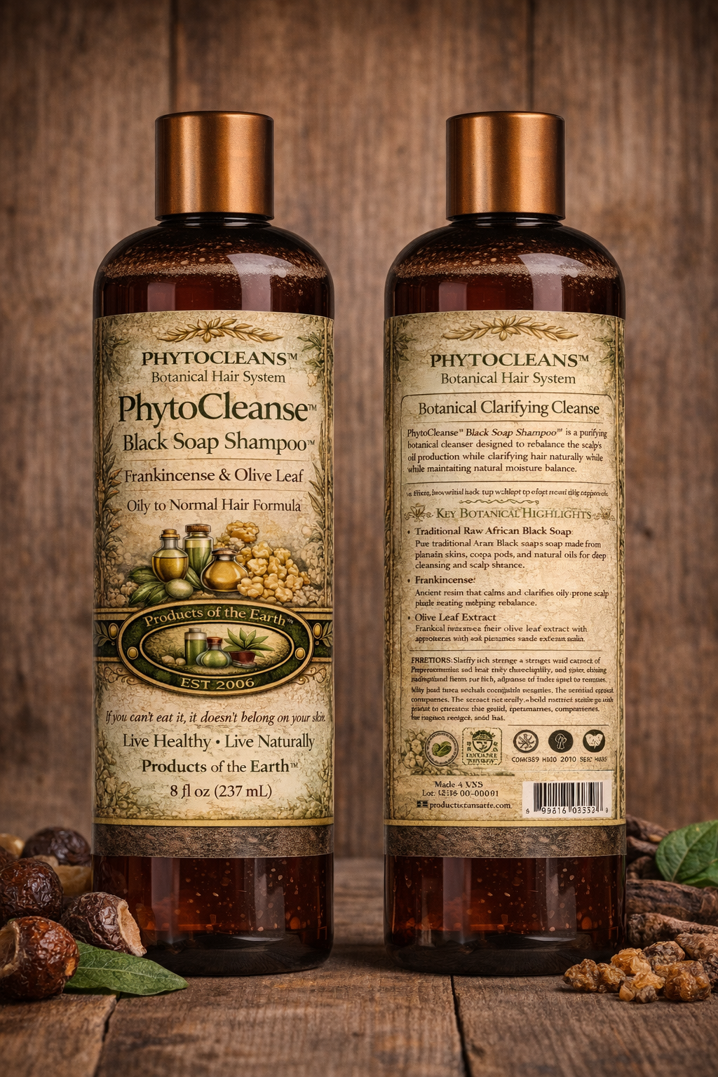 PhytoCleanse Black Soap Shampoo™ - Frankincense & Olive Leaf                                                                                    Net 8 fl. oz. (240 mL)