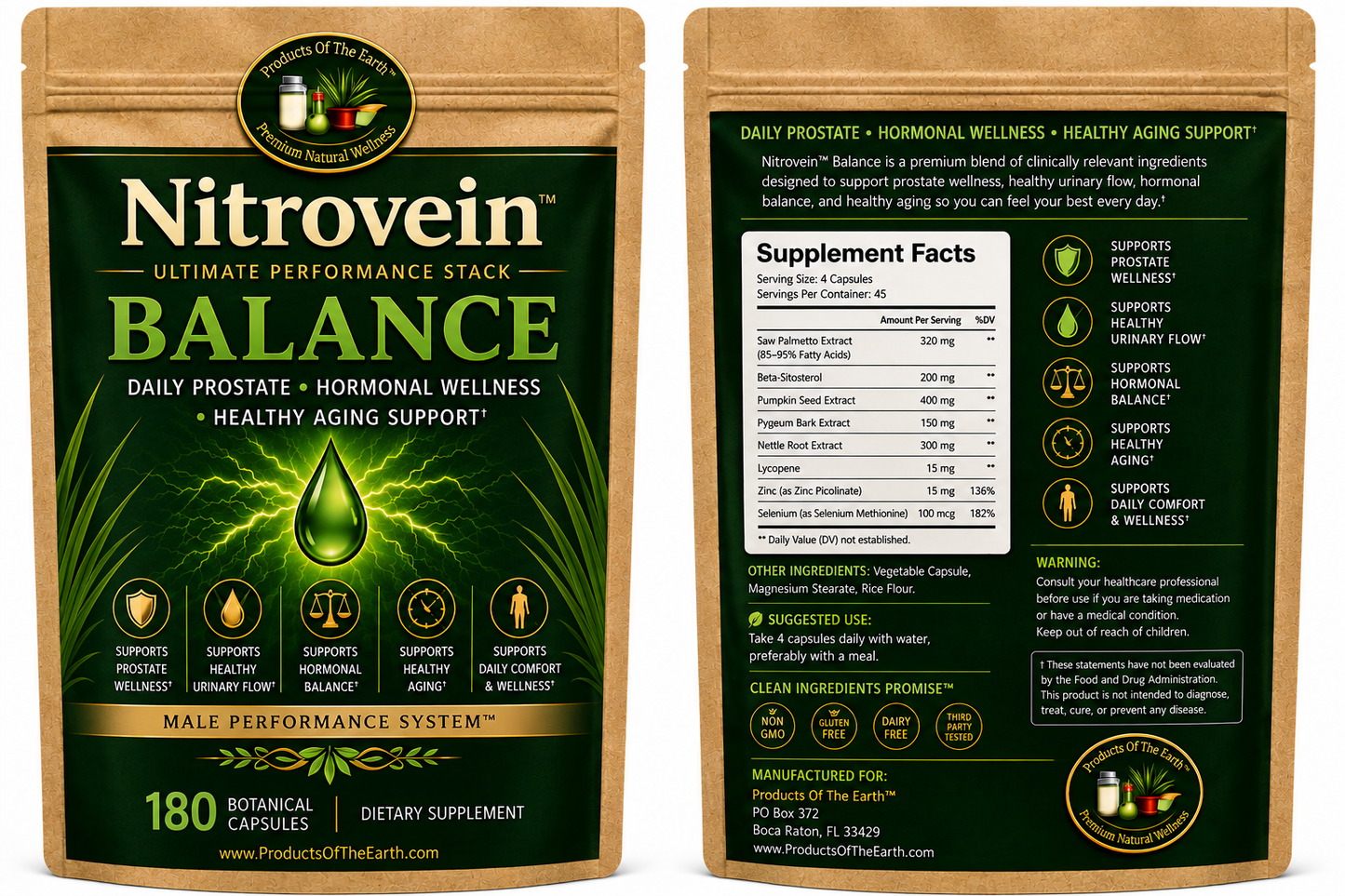 Nitrovein™ Balance - Daily Prostate • Hormonal Wellness • Healthy Aging Support - 180 Capsules