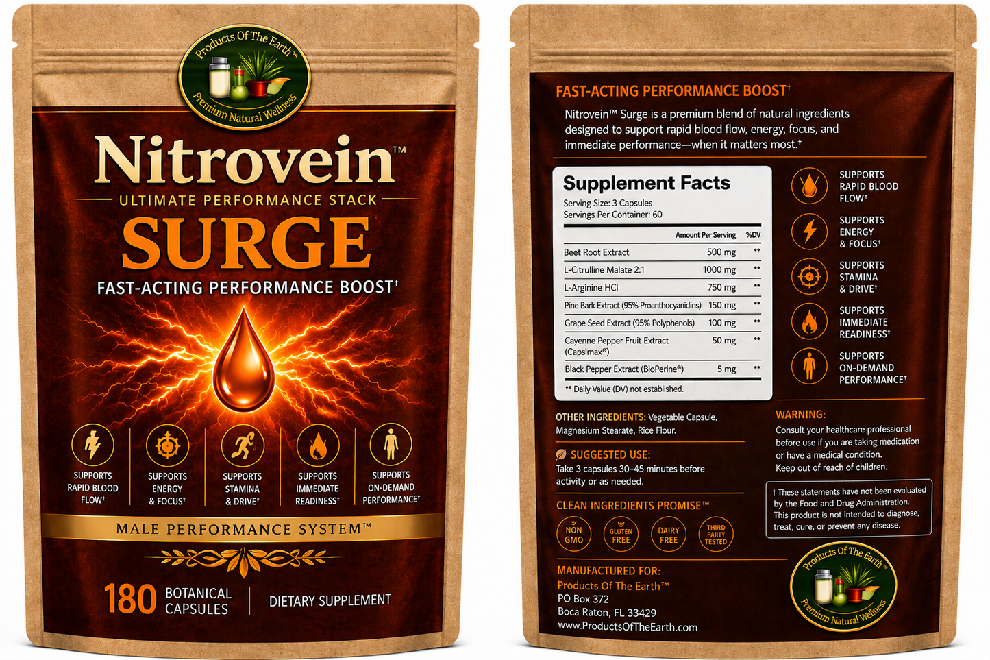 Nitrovein™ Surge - Instant Performance • Energy • Blood Flow Boost - 180 Capsules