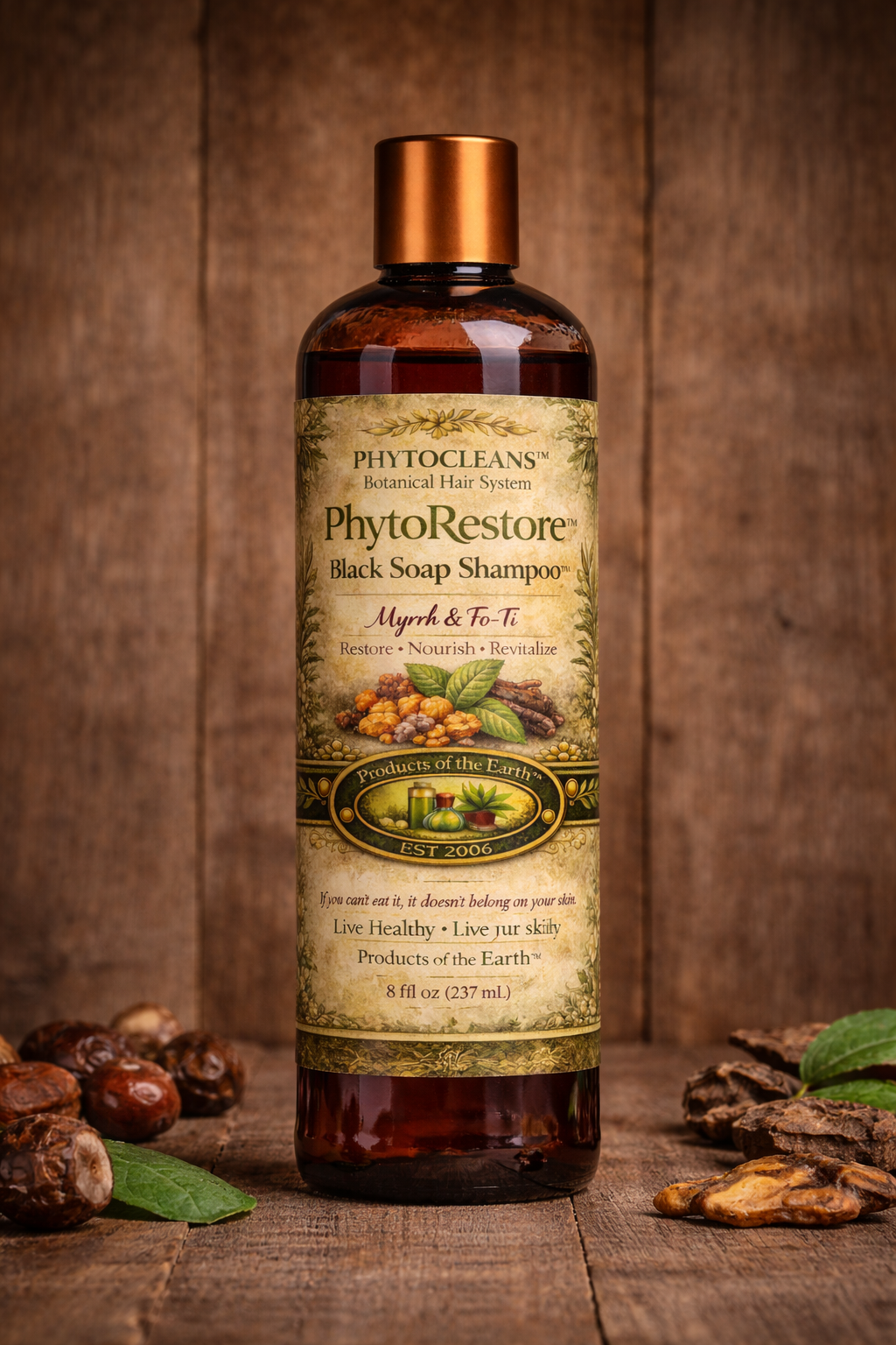 PhytoRestore Black Soap Shampoo™- Myrrh & Fo-Ti                                       Net 8 fl. oz. (240 mL)
