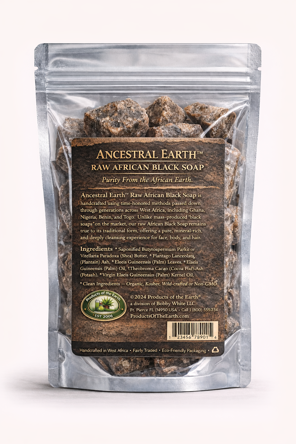 Ancestral Earth™ Raw African Black Soap                                                    Net Wt. 120g (4 oz.)