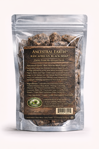 Ancestral Earth™ Raw African Black Soap                                                    Net Wt. 120g (4 oz.)