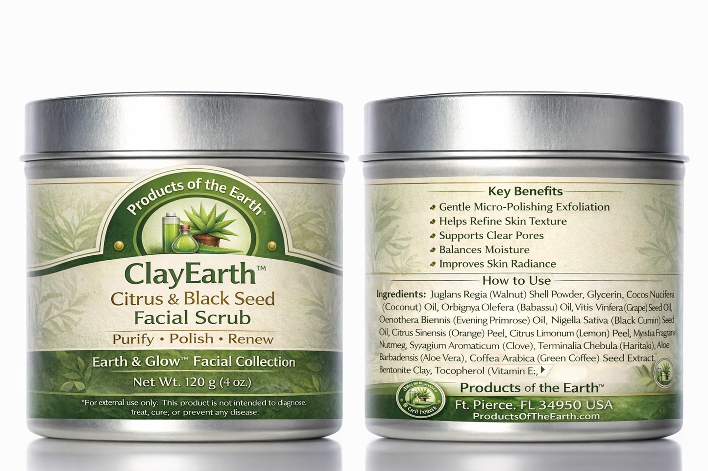 ClayEarth™ Citrus & Black Seed Facial Scrub                                                                                              Net Wt. 120g (4 oz.)   