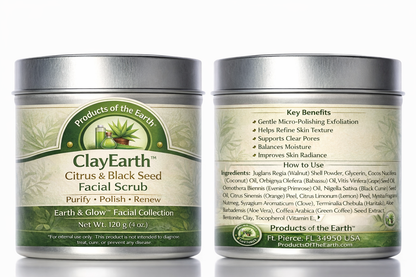 ClayEarth™ Citrus & Black Seed Facial Scrub                                                                                              Net Wt. 120g (4 oz.)   