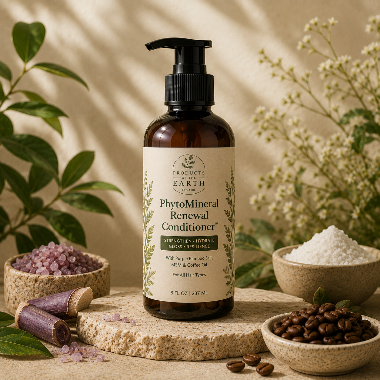 PhytoMineral Renewal Conditioner™- Purple Bamboo Salt • MSM • Coffee Oil                                                                                                                           Net 8 fl. oz. (240 mL)