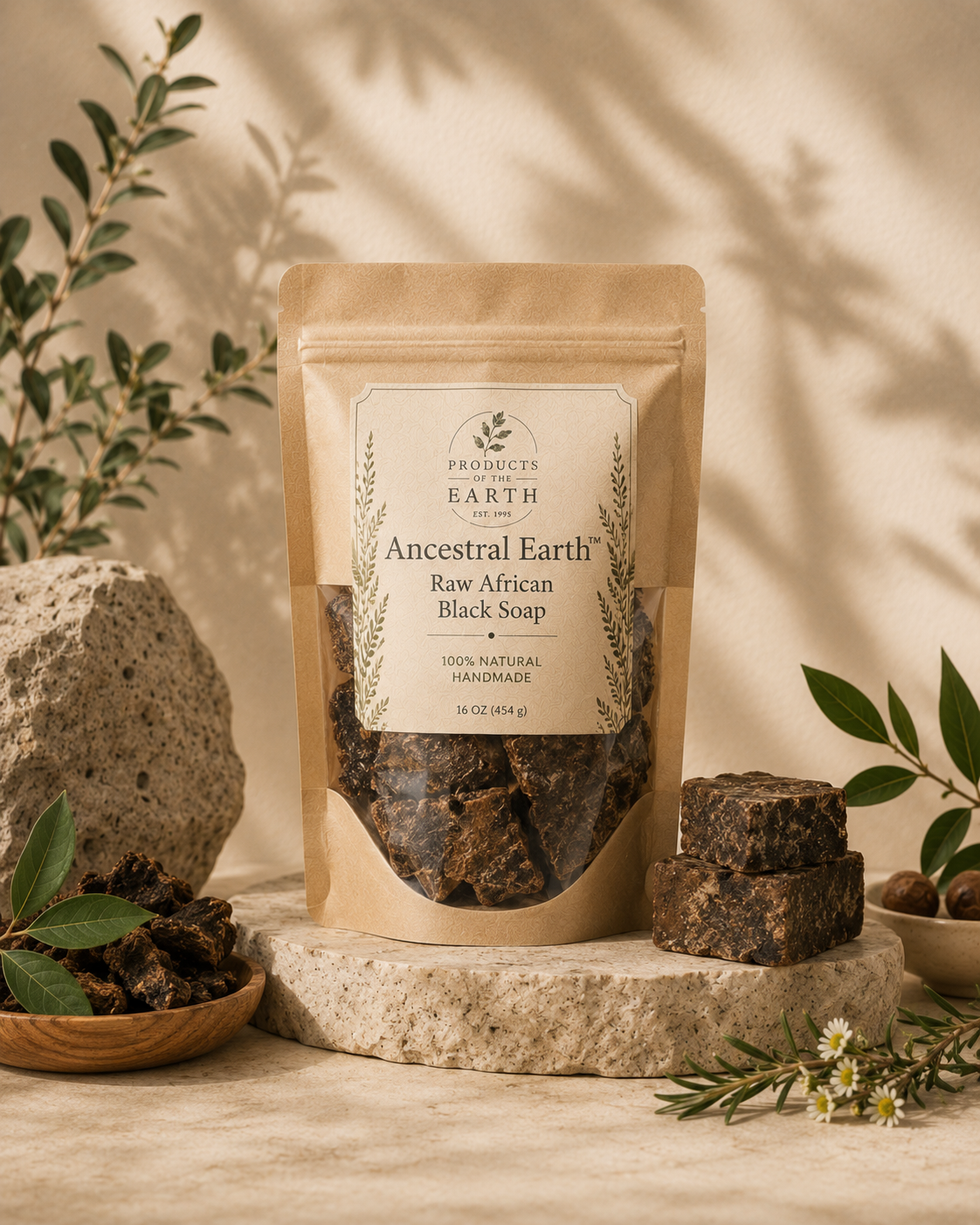 Ancestral Earth™ Raw African Black Soap                                                    Net Wt. 120g (4 oz.)